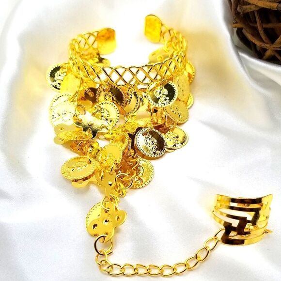 Gold toned Dangle coin charm bracelet and ring. - Picture 4 of 11